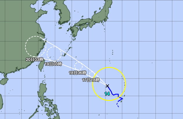 台風14号の予想経路図（2024年9月17日午前6時）