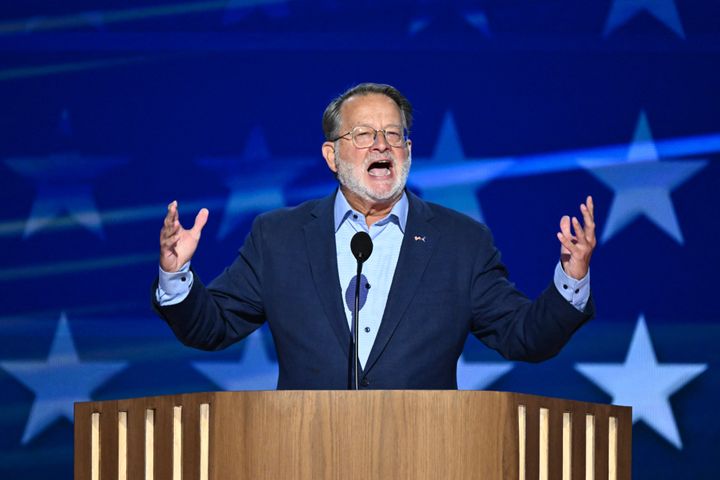 Sen. Gary Peters, seen here speaking on the second day of the Democratic National Convention, said Tuesday that Democrats will likely spend more on races in Texas and Florida.