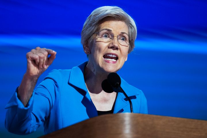 Sen. Elizabeth Warren, D-Mass., speaks during the final night of the Democratic National Convention at the United Center in Chicago, Ill., on Thursday, Aug. 22, 2024. 