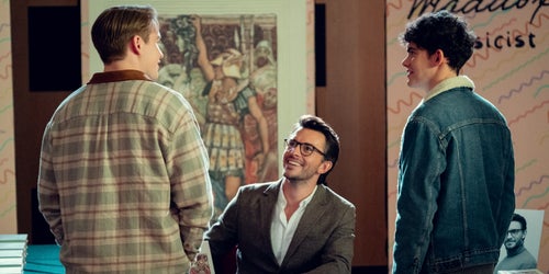 Jonathan Bailey, center, appears as musician-turned-scholar Jack Maddox in Season 3 of "Heartstopper," due out Oct. 3 on Netflix.
