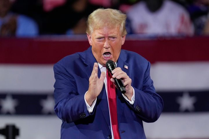 Republican presidential candidate former President Donald Trump speaks during a town hall event at the Dort Financial Center in Flint, Mich., Tuesday, Sept. 17, 2024. 