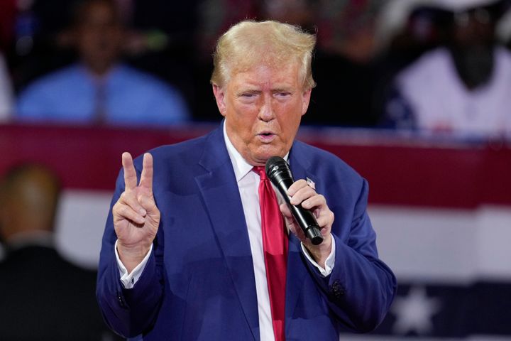 Republican presidential candidate former President Donald Trump speaks during a town hall event at the Dort Financial Center in Flint, Mich., Tuesday, Sept. 17, 2024. 