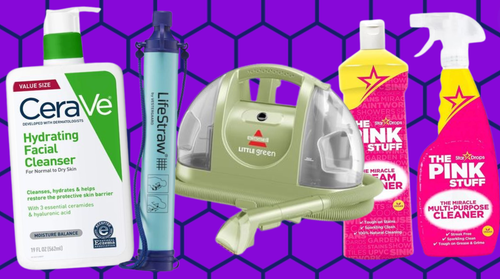 CeraVe facial cleanser, Lifestraw water filter, Bissell Little Green and The Pink Stuff