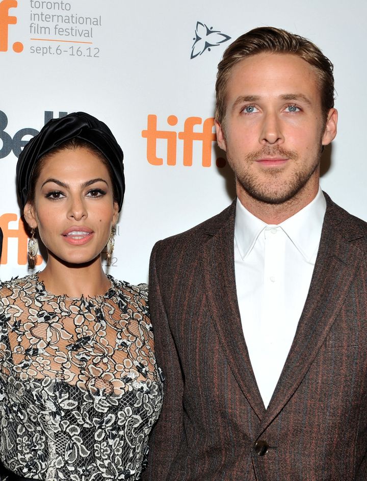 Eva Mendes and Ryan Gosling photographed at a premiere for "The place Beyond the Pines" on September 7, 2012 in Toronto, Canada.