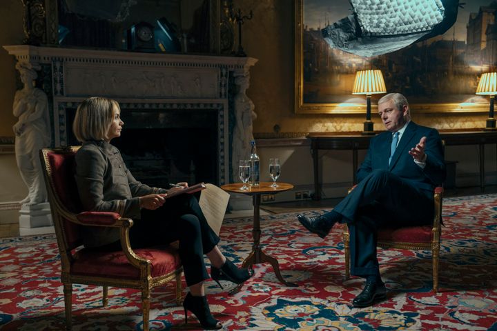 Ruth Wilson and Michael Sheen in character as Emily Maitlis and Prince Andrew