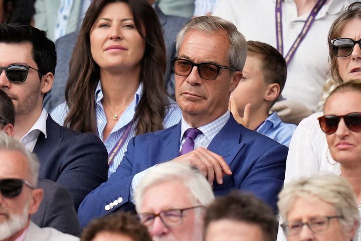 Nigel Farage watches the men's singles final at Wimbledon in July.