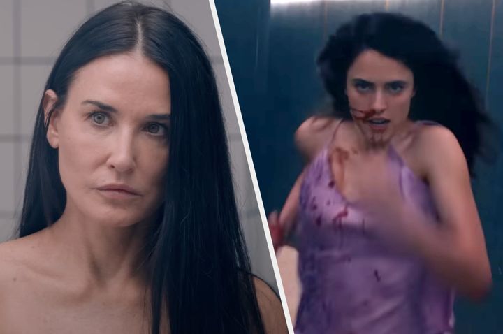 Demi Moore and Margaret Qualley in The Substance