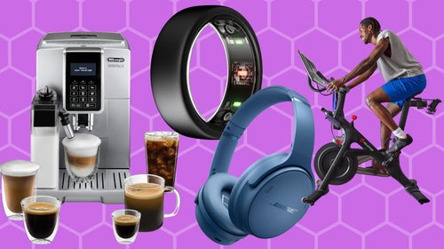 De'Longhi Dinamica espresso machine, the Oura health-tracking ring, Bose QuietComfort headphones and Peloton's original indoor exercise bike. 