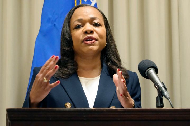 Assistant Attorney General Kristen Clarke of the Department of Justice's Civil Rights Division holds a news conference on Nov. 8, 2023, in Jackson, Mississippi. The Justice Department has opened an investigation of the torture of two Black men by sheriff's deputies in Rankin County. The DOJ will investigate whether the sheriff’s office engaged in a pattern or practice of excessive force and whether it used racially discriminatory policing practices, Clarke said Thursday.