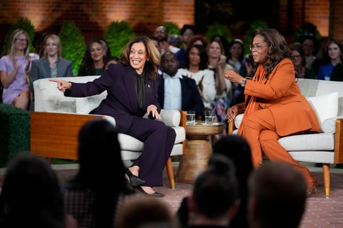 Vice President Kamala Harris joins Oprah Winfrey at the "Unite for America" live-streamed event Thursday from Oakland County, Michigan.