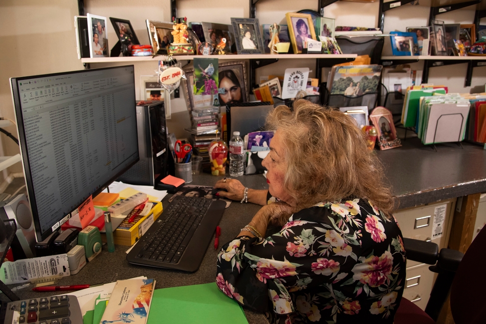 Gutierrez works in her office at Del Bravo Record Shop.