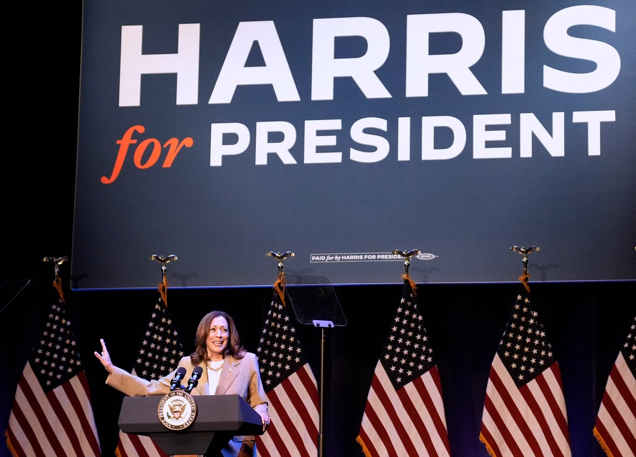 Harris, shown here speaking at a fundraiser shortly after taking over the Democratic presidential campaign, has not made Trump’s promises to wealthy donors a central issue in the race.