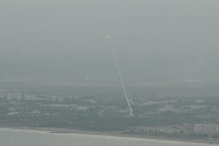 Israeli Iron Dome air defense system fires to intercept rockets that were launched from Lebanon, in northern Israel, Sunday, Sept. 22, 2024. (AP Photo/Baz Ratner)