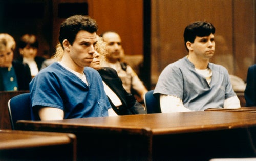 Erik Menéndez sits with his brother Lyle Menéndez during their trial for double homocide in 1994. He criticized the new true crime series "Monsters" in a statement last week.