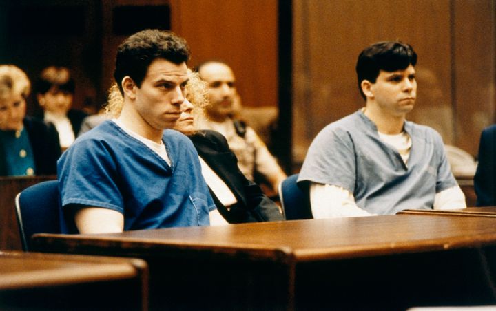 Erik Menéndez sits with his brother Lyle Menéndez during their trial for double murder in 1994. He criticized the new true crime series "Monster" in a statement last week.