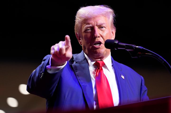 Republican presidential nominee former President Donald Trump speaks at a campaign event at the Indiana University of Pennsylvania Ed Fry Arena, Monday, Sept. 23, 2024, in Indiana, Pa. 