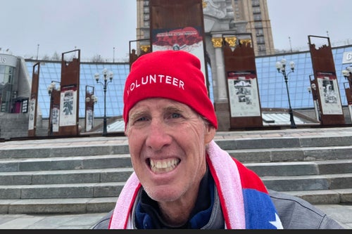 This photo provided by Hédi Aouidj shows Ryan Routh, a suspect in the apparent assassination attempt of Republican presidential nominee and former President Donald Trump, in Maidan, Ukraine on April 10, 2024.