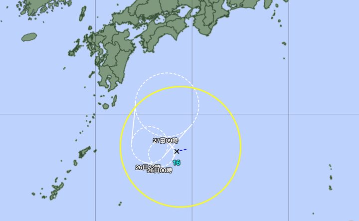 台風16号の予想経路図（2024年9月25日正午）