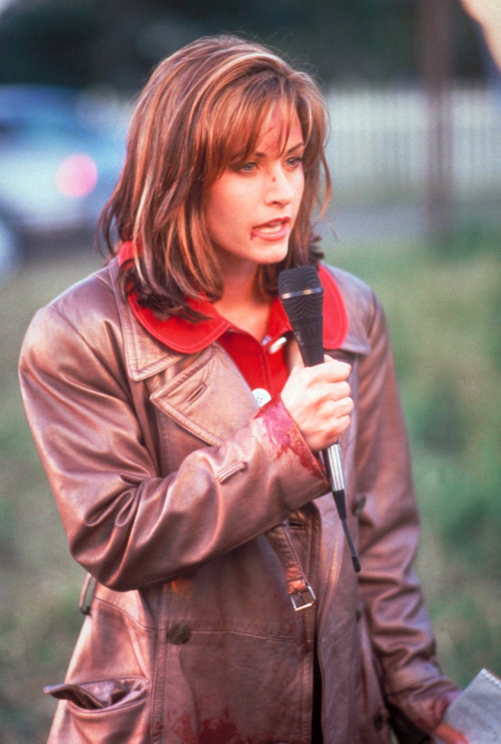 Courteney Cox in character as Gale Weathers in Scream