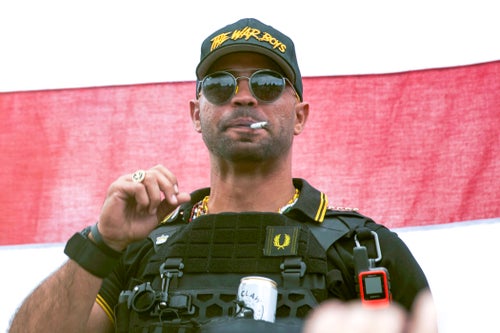 Proud Boys leader Henry "Enrique" Tarrio is seen at a rally in Portland, Oregon, Sept. 26, 2020.