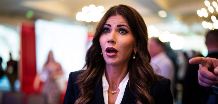 Gov. Kristi Noem (R-S.D.) walks to an interview during the second day of the Conservative Political Action Conference on Friday, Feb. 25, 2022, in Orlando, Florida. 