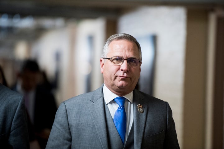 Rep. Mike Bost (R-Ill.) leaves the House Republican Conference meeting in the Capitol on Tuesday, Jan. 9, 2018.