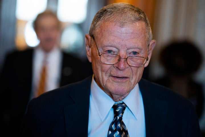 Former Sen. Jim Inhofe (R-Okla.) is seen in the Capitol during a Senate vote on Tuesday, Feb. 15, 2022.