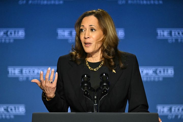 US Vice President and Democratic presidential candidate Kamala Harris speaks at the Philip Chosky Theatre during a campaign event in Pittsburgh, Pennsylvania, on September 25, 2024. (Photo by Jim WATSON / AFP) (Photo by JIM WATSON/AFP via Getty Images)