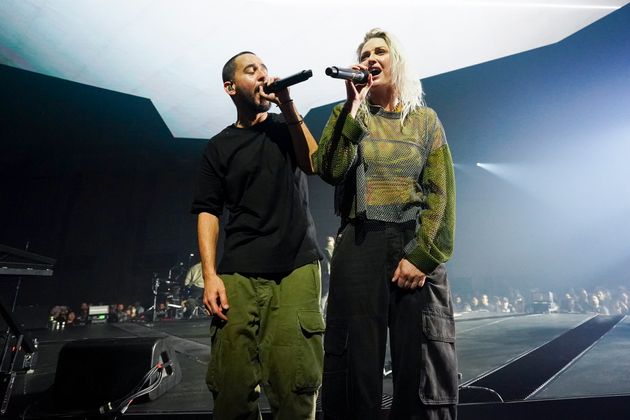 Mike Shinoda and Emily Armstrong of Linkin Park performing earlier this month