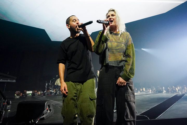 Mike Shinoda and Emily Armstrong of Linkin Park performing earlier this month