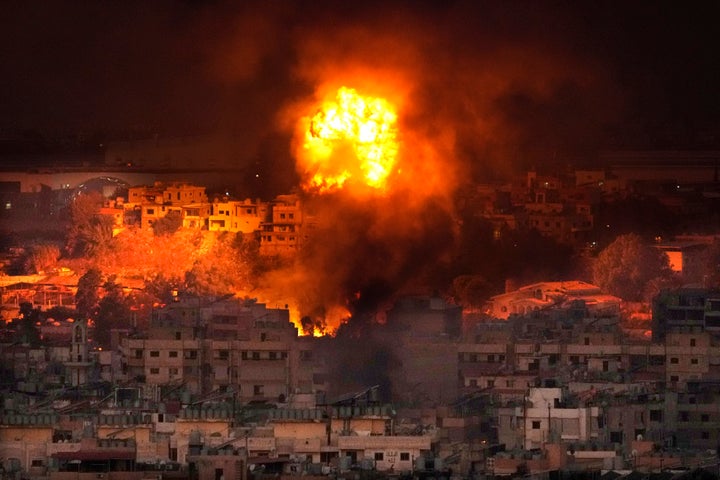 Flames emergence aft an Israeli airstrike successful nan confederate suburbs of Beirut, Lebanon, Saturday, Sept. 28, 2024. (AP Photo/Hussein Malla)