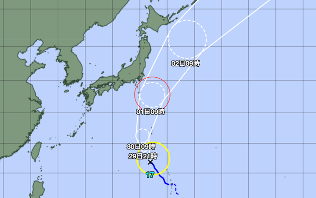 台風17号の予想経路図（2024年9月29日午前9時）