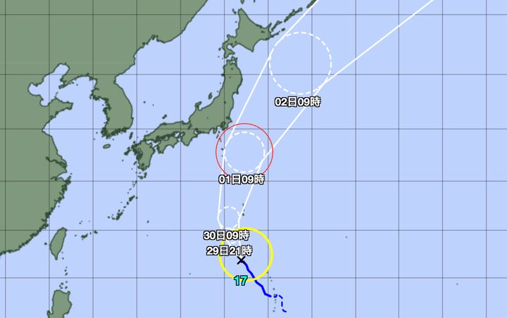 台風17号の予想経路図（2024年9月29日午前9時）