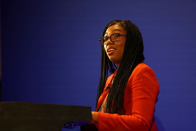 Britain's Business and Trade Secretary Kemi Badenoch speaks during her press conference at the Manufacturing Technology Centre in Coventry, England, Monday March 18, 2024. (Carl Recine/Pool via AP)