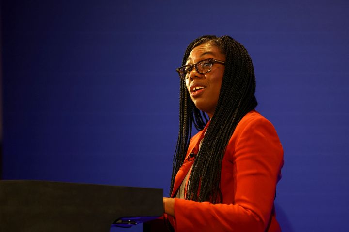 Britain's Business and Trade Secretary Kemi Badenoch speaks during her press conference at the Manufacturing Technology Centre in Coventry, England, Monday March 18, 2024.