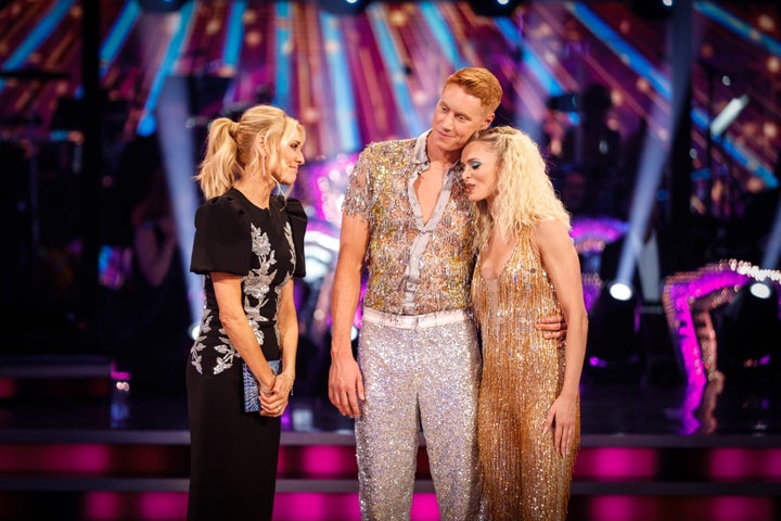 Tom Dean and Nadiya Bychkova speak to Strictly host Tess Daly during Sunday's results show