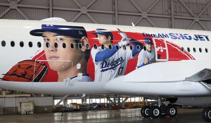 大谷選手がデザインされた日本航空機