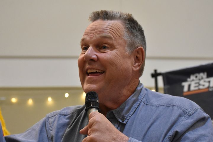 Sen. Jon Tester (D-Mont.), here at a Sept. 5 campaign rally in Bozeman, came out swinging at a debate with his Republican opponent on Monday.