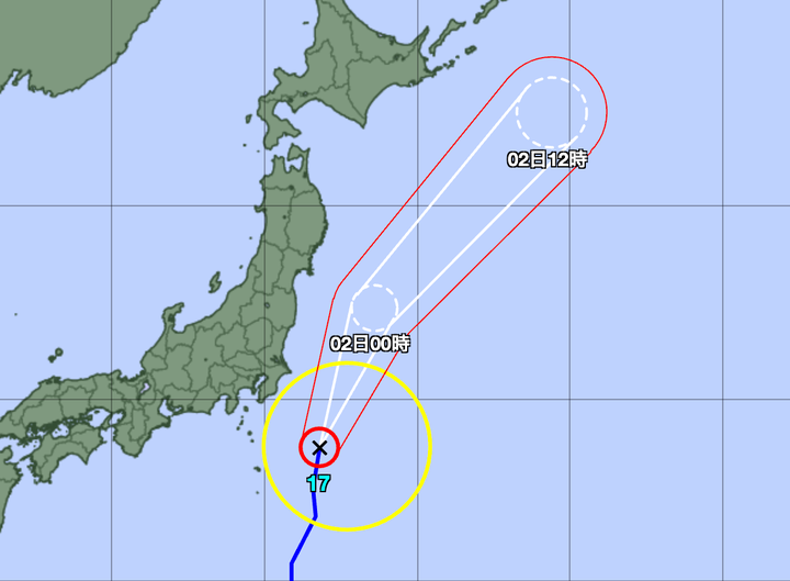 台風17号の予想経路図（2024年10月1日正午）