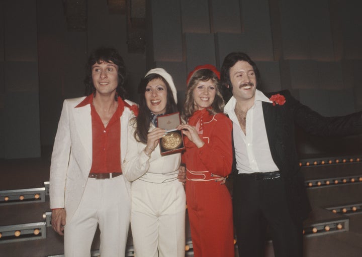 Brotherhood Of Man celebrating their Eurovision win in 1976