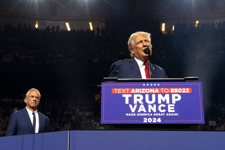 GOP presidential nominee Donald Trump, right, speaks as former candidate Robert F. Kennedy Jr. listens at a campaign rally in Arizona in August. Both men have been the subject of internet speculation lately.