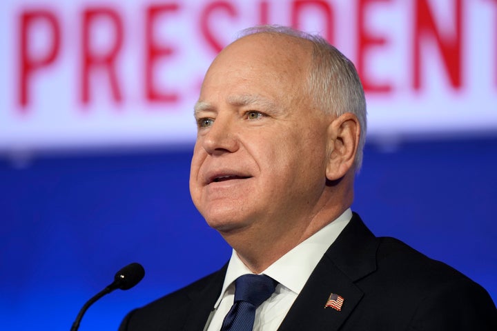 Democratic vice presidential nominee Tim Walz speaks during a vice presidential debate hosted by CBS News with Republican vice presidential nominee JD Vance on Oct. 1, 2024.