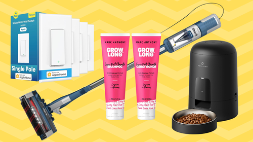 Meross smart light switches, a Shark stick vacuum cleaner, Marc Anthony shampoo and conditioner and a PetLibro automatic feeder.