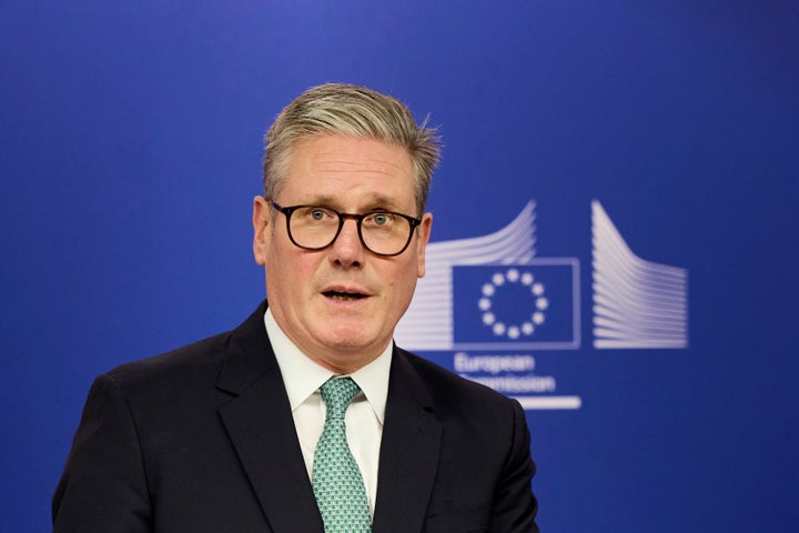 Keir Starmer speaks to the media at the European Commission headquarters in Brussels on Wednesday.