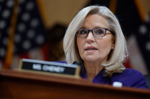 U.S. Rep. Liz Cheney (R-WY), Vice Chairwoman of the Select Committee to Investigate the January 6th Attack on the U.S. Capitol, delivers remarks during the last public meeting in the Canon House Office Building on Capitol Hill on December 19, 2022 in Washington, DC. (Photo by Chip Somodevilla/Getty Images)