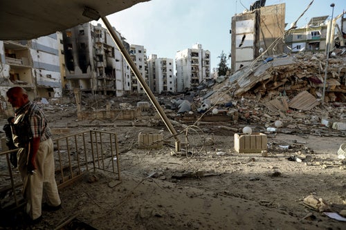 Damaged buildings are seen in Lebanon this week. Observers worry Israel is repeating devastating tactics used in its yearlong campaign in Gaza.