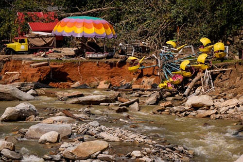 Debris is seen in the aftermath of Hurricane Helene, Wednesday, Oct. 2, 2024, in Chimney Rock Village, N.C.
