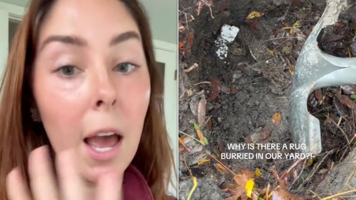 TikTok user @katiesantry said she found a mysterious rug in her backyard, sparking various crime theories on TikTok.