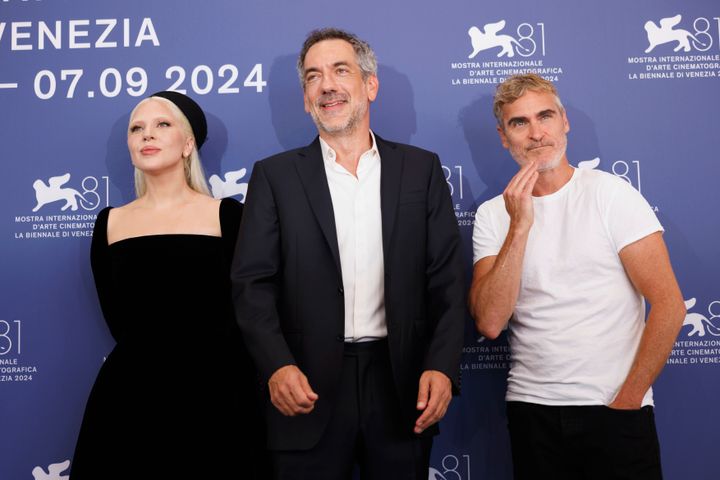 Lady Gaga, director Todd Phillips and Joaquin Phoenix at the Joker: Folie À Deux premiere last month