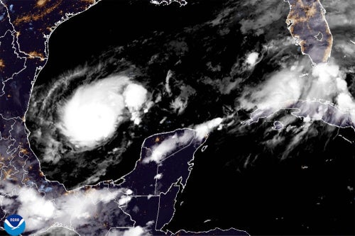 This satellite image from the National Oceanic and Atmospheric Administration taken Sunday night showing Hurricane Milton.